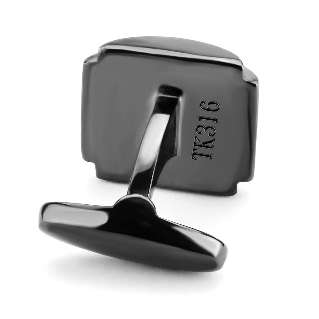 IP Light Black  (IP Gun) Stainless Steel Cufflink with Semi-Precious Oligoclase in Animal pattern