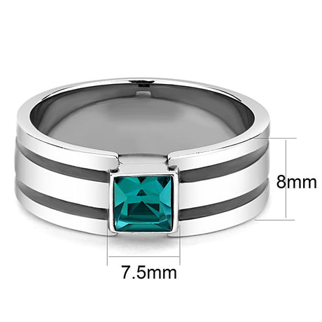 High polished (no plating) Stainless Steel Ring with Top Grade Crystal  in Blue Zircon