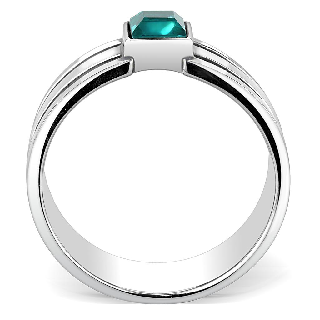 High polished (no plating) Stainless Steel Ring with Top Grade Crystal  in Blue Zircon