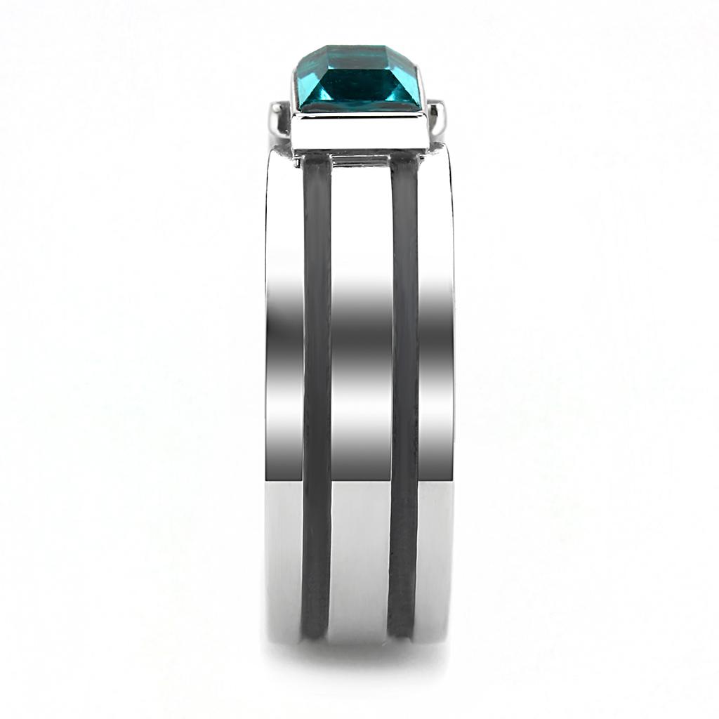 High polished (no plating) Stainless Steel Ring with Top Grade Crystal  in Blue Zircon