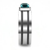 High polished (no plating) Stainless Steel Ring with Top Grade Crystal  in Blue Zircon
