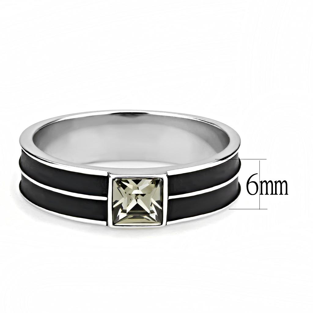 High polished (no plating) Stainless Steel Ring with Top Grade Crystal  in Black Diamond