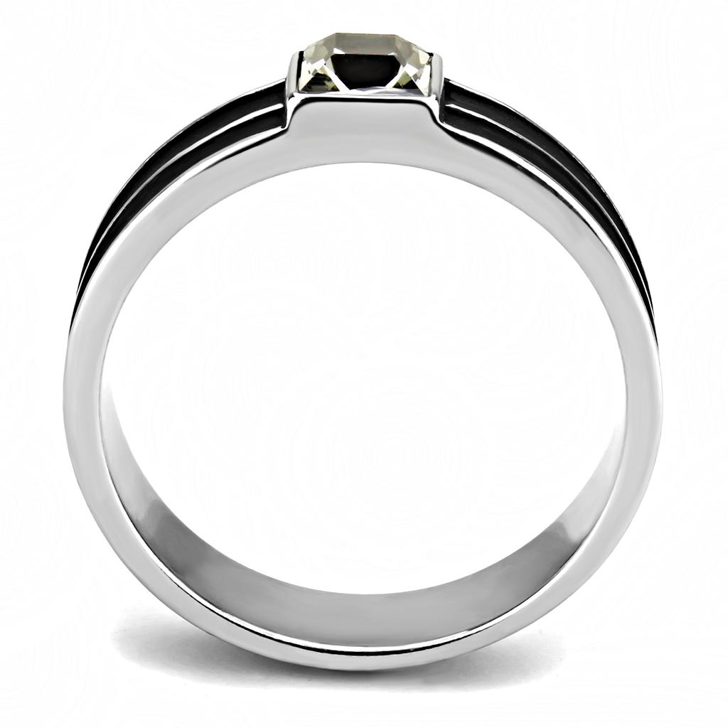 High polished (no plating) Stainless Steel Ring with Top Grade Crystal  in Black Diamond