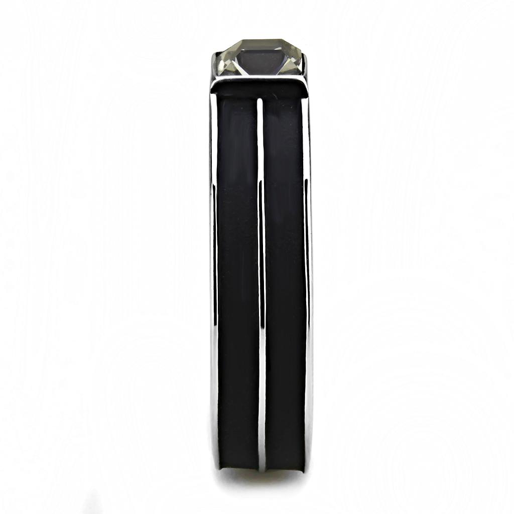 High polished (no plating) Stainless Steel Ring with Top Grade Crystal  in Black Diamond