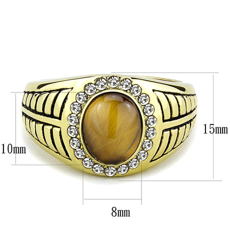 IP Gold(Ion Plating) Stainless Steel Ring with Synthetic Tiger Eye in Topaz