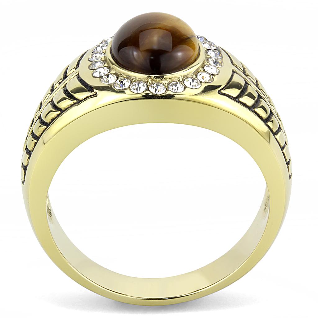 IP Gold(Ion Plating) Stainless Steel Ring with Synthetic Tiger Eye in Topaz