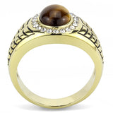 IP Gold(Ion Plating) Stainless Steel Ring with Synthetic Tiger Eye in Topaz