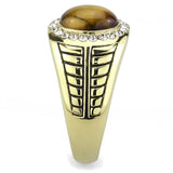 IP Gold(Ion Plating) Stainless Steel Ring with Synthetic Tiger Eye in Topaz