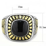 Two-Tone IP Gold (Ion Plating) Stainless Steel Ring with Synthetic Onyx in Jet