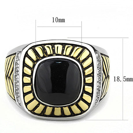 Two-Tone IP Gold (Ion Plating) Stainless Steel Ring with Synthetic Onyx in Jet