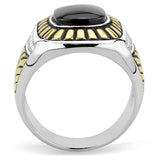 Two-Tone IP Gold (Ion Plating) Stainless Steel Ring with Synthetic Onyx in Jet
