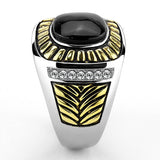 Two-Tone IP Gold (Ion Plating) Stainless Steel Ring with Synthetic Onyx in Jet