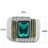 Two-Tone IP Gold (Ion Plating) Stainless Steel Ring with Synthetic Synthetic Glass in Blue Zircon