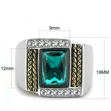 Two-Tone IP Gold (Ion Plating) Stainless Steel Ring with Synthetic Synthetic Glass in Blue Zircon