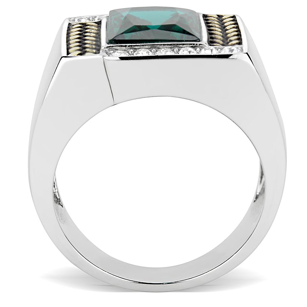 Two-Tone IP Gold (Ion Plating) Stainless Steel Ring with Synthetic Synthetic Glass in Blue Zircon