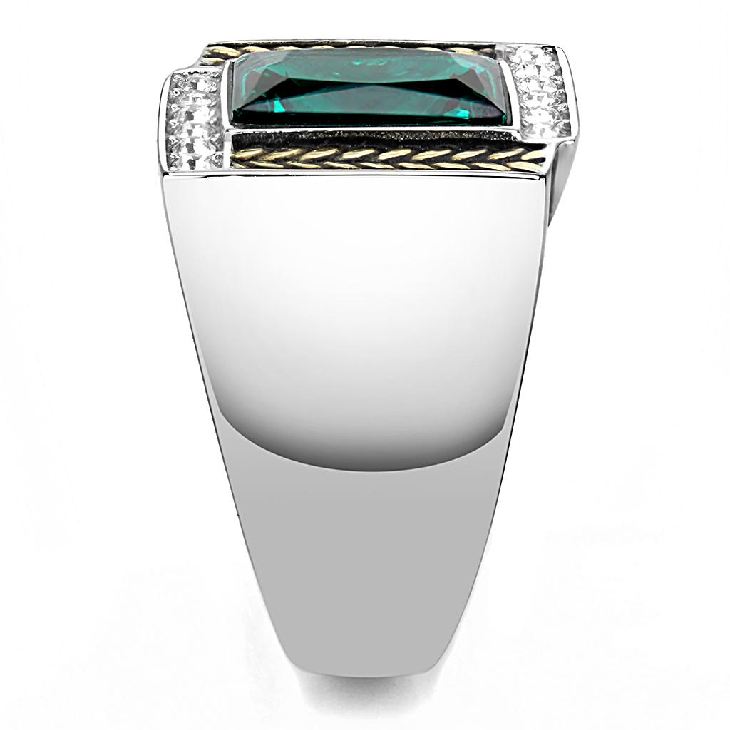 Two-Tone IP Gold (Ion Plating) Stainless Steel Ring with Synthetic Synthetic Glass in Blue Zircon