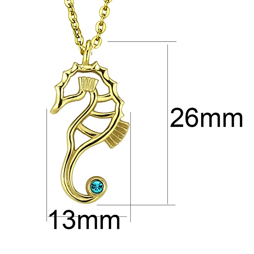 IP Gold(Ion Plating) Stainless Steel Necklace with Top Grade Crystal  in Blue Zircon