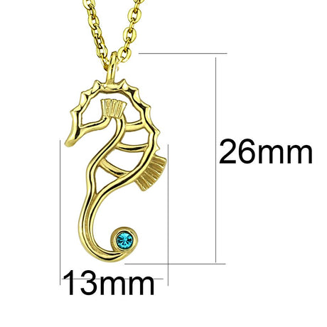 IP Gold(Ion Plating) Stainless Steel Necklace with Top Grade Crystal  in Blue Zircon