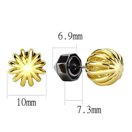 IP Gold+ IP Black (Ion Plating) Stainless Steel Earrings with No Stone