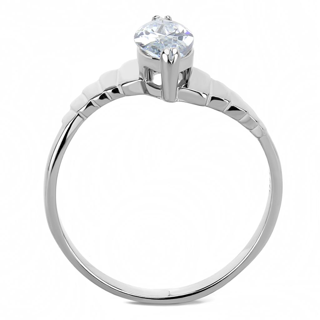 High polished (no plating) Stainless Steel Ring with AAA Grade CZ  in Clear