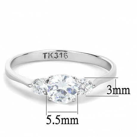 High polished (no plating) Stainless Steel Ring with AAA Grade CZ  in Clear