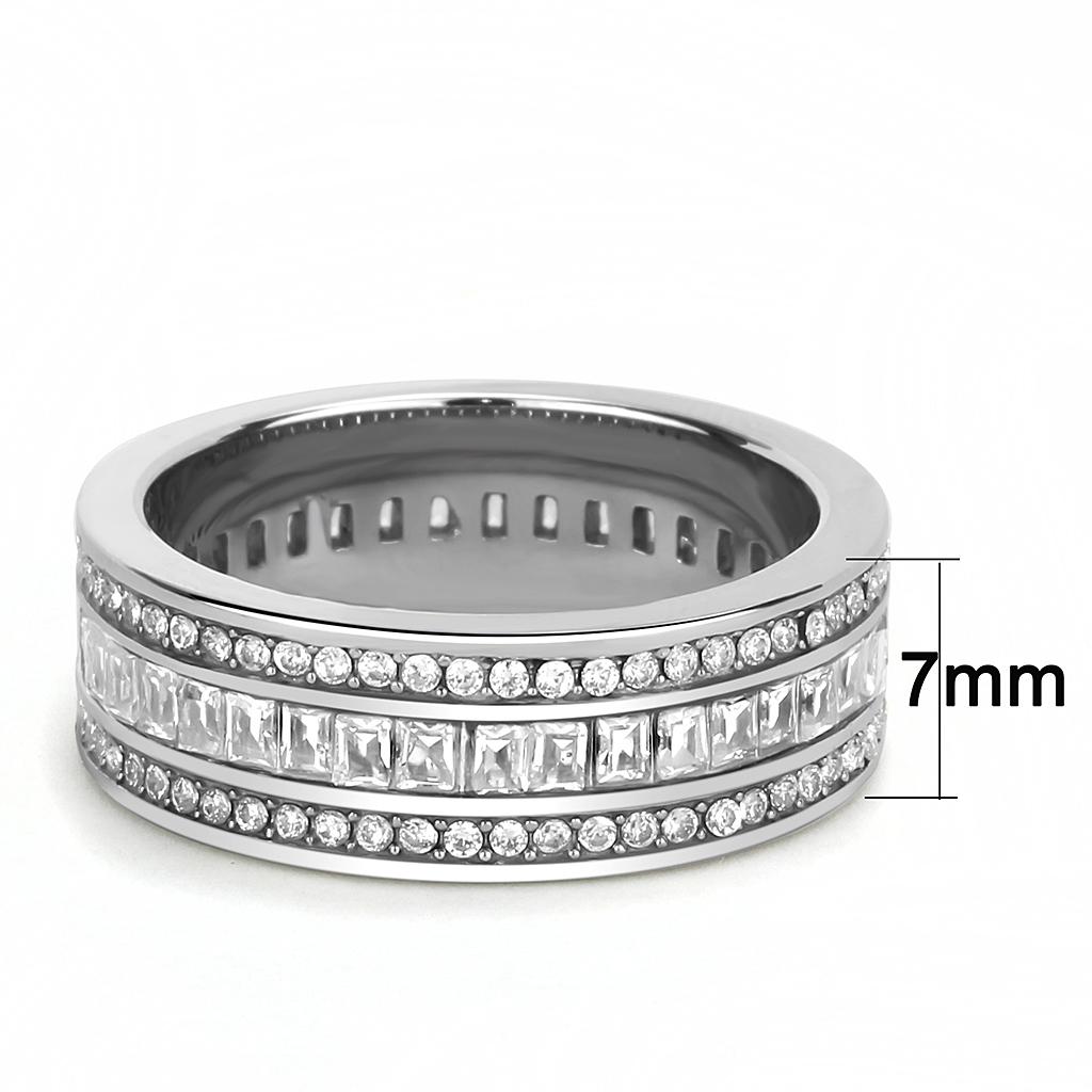 High polished (no plating) Stainless Steel Ring with AAA Grade CZ  in Clear