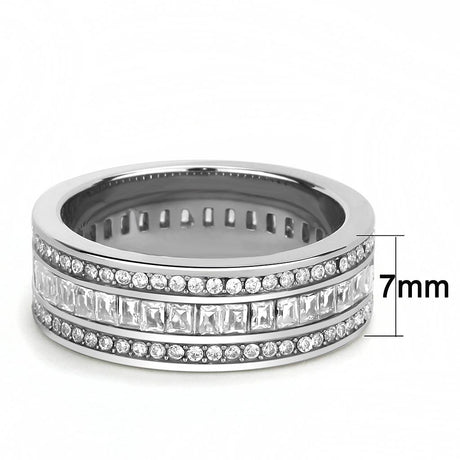 High polished (no plating) Stainless Steel Ring with AAA Grade CZ  in Clear