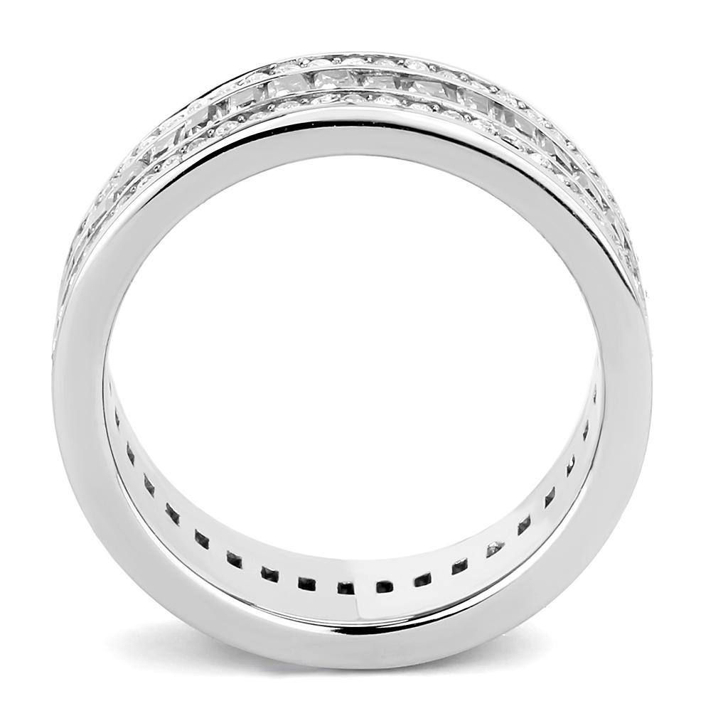 High polished (no plating) Stainless Steel Ring with AAA Grade CZ  in Clear