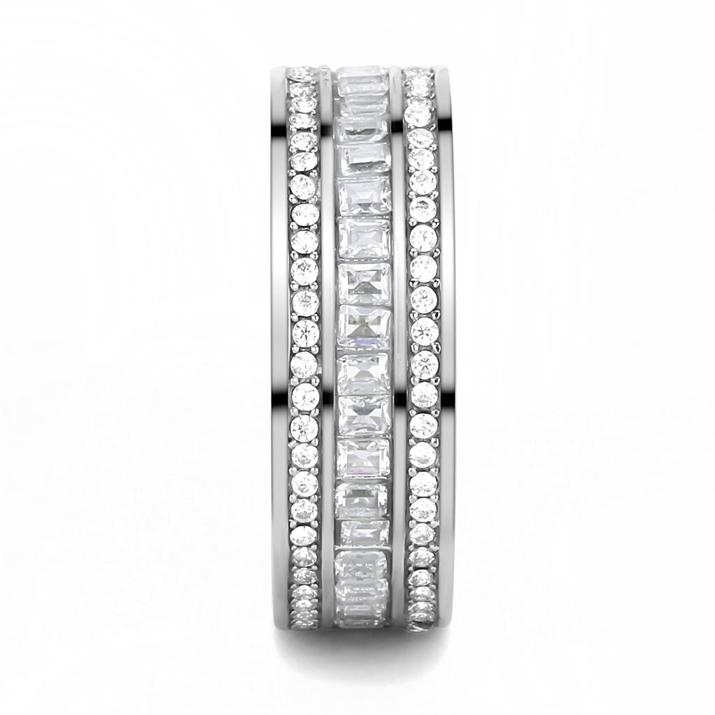 High polished (no plating) Stainless Steel Ring with AAA Grade CZ  in Clear