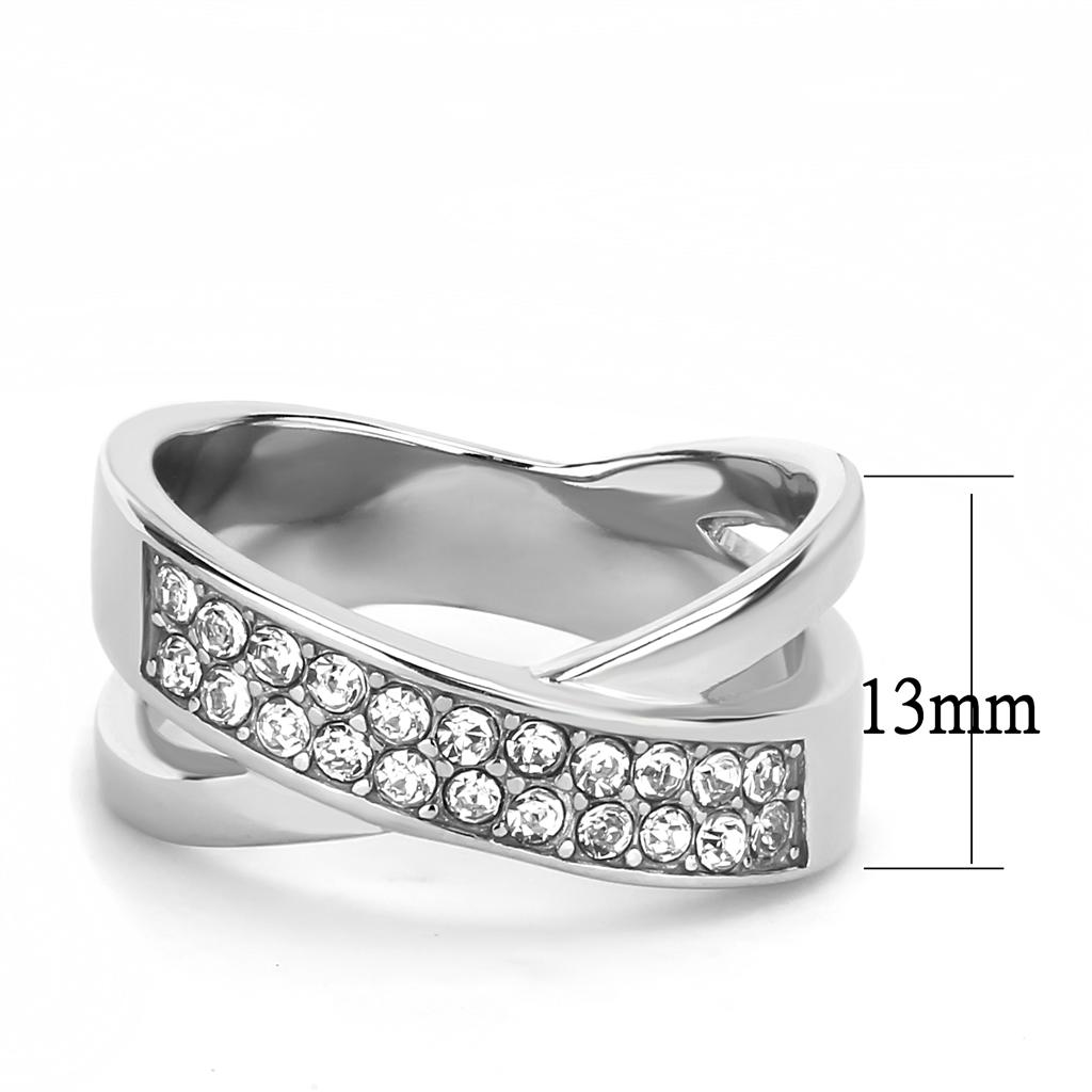 High polished (no plating) Stainless Steel Ring with Top Grade Crystal  in Clear
