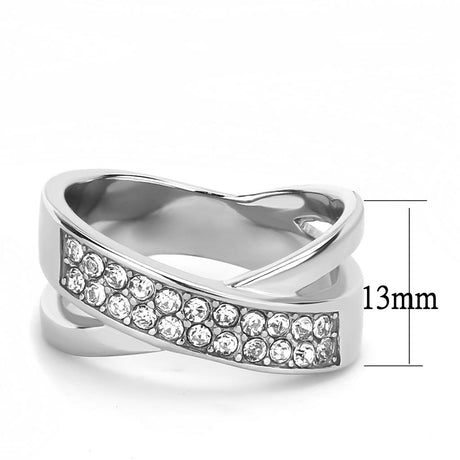 High polished (no plating) Stainless Steel Ring with Top Grade Crystal  in Clear