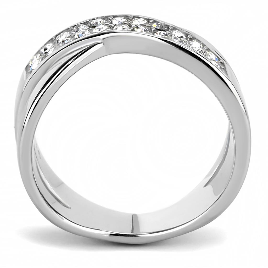 High polished (no plating) Stainless Steel Ring with Top Grade Crystal  in Clear