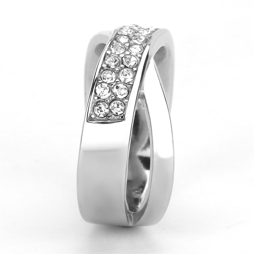 High polished (no plating) Stainless Steel Ring with Top Grade Crystal  in Clear