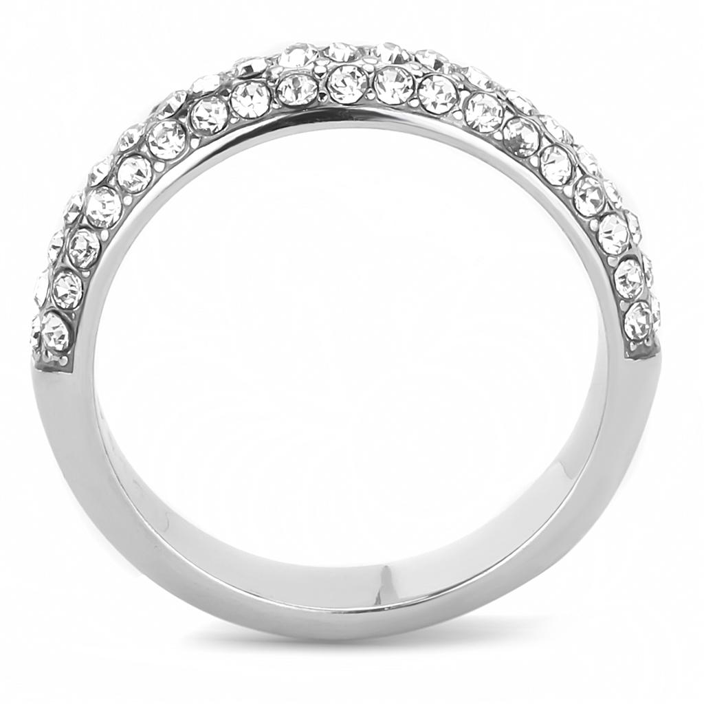 High polished (no plating) Stainless Steel Ring with Top Grade Crystal  in Clear