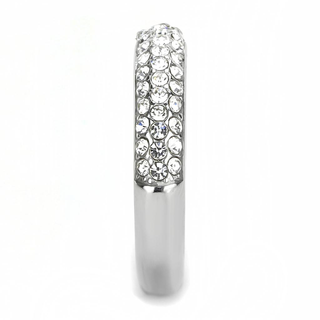 High polished (no plating) Stainless Steel Ring with Top Grade Crystal  in Clear