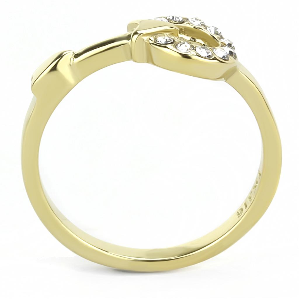 IP Gold(Ion Plating) Stainless Steel Ring with Top Grade Crystal  in Clear