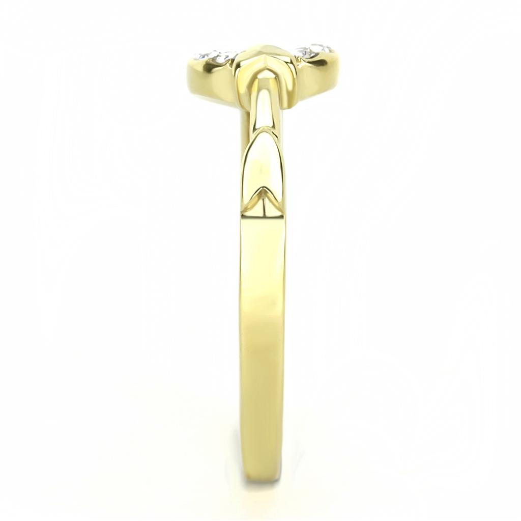 IP Gold(Ion Plating) Stainless Steel Ring with Top Grade Crystal  in Clear