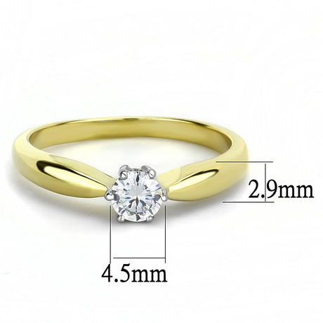 Two-Tone IP Gold (Ion Plating) Stainless Steel Ring with AAA Grade CZ  in Clear
