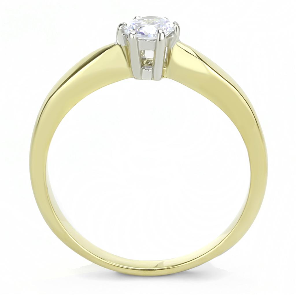 Two-Tone IP Gold (Ion Plating) Stainless Steel Ring with AAA Grade CZ  in Clear