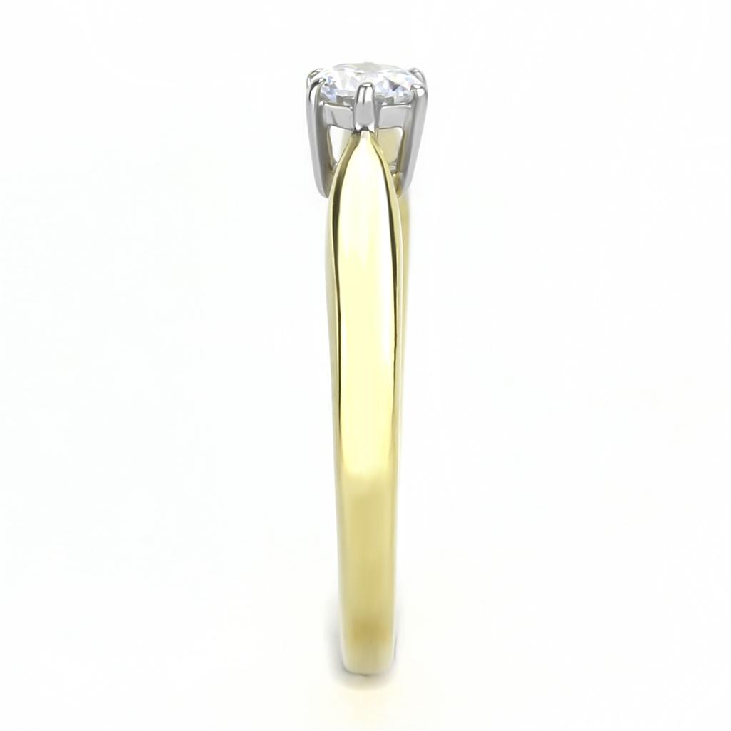 Two-Tone IP Gold (Ion Plating) Stainless Steel Ring with AAA Grade CZ  in Clear