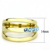 IP Gold(Ion Plating) Stainless Steel Ring with Top Grade Crystal  in Sea Blue