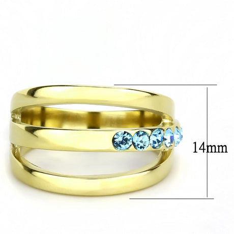IP Gold(Ion Plating) Stainless Steel Ring with Top Grade Crystal  in Sea Blue
