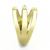 IP Gold(Ion Plating) Stainless Steel Ring with Top Grade Crystal  in Sea Blue