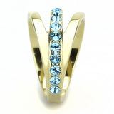 IP Gold(Ion Plating) Stainless Steel Ring with Top Grade Crystal  in Sea Blue
