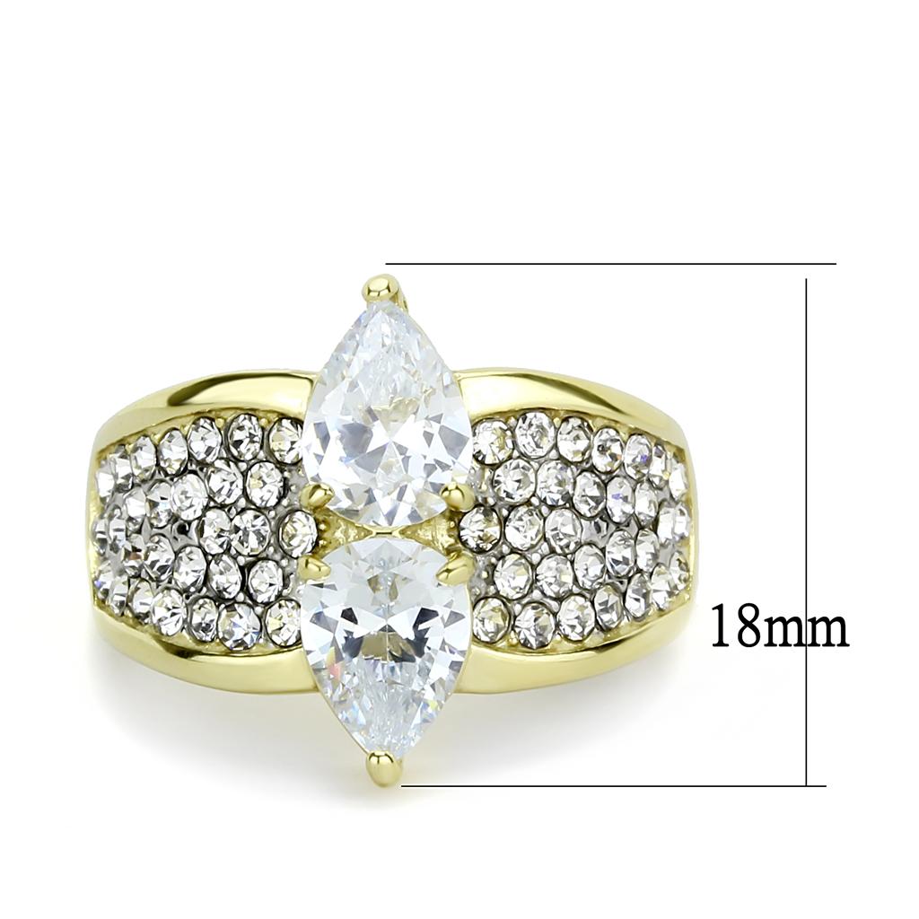 Two-Tone IP Gold (Ion Plating) Stainless Steel Ring with AAA Grade CZ  in Clear