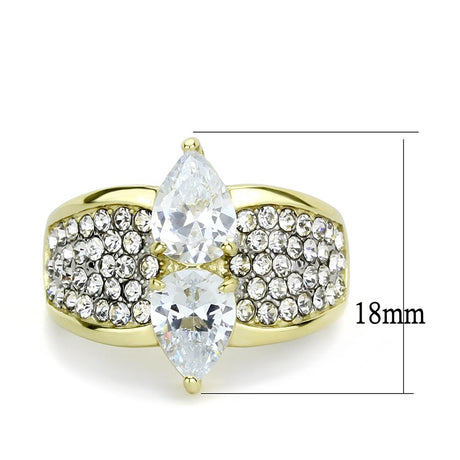 Two-Tone IP Gold (Ion Plating) Stainless Steel Ring with AAA Grade CZ  in Clear