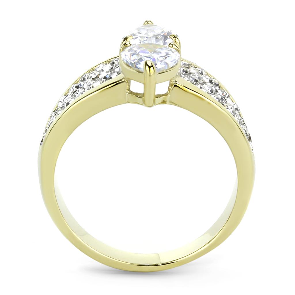Two-Tone IP Gold (Ion Plating) Stainless Steel Ring with AAA Grade CZ  in Clear