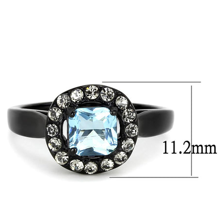 IP Black(Ion Plating) Stainless Steel Ring with Synthetic Synthetic Glass in Sea Blue