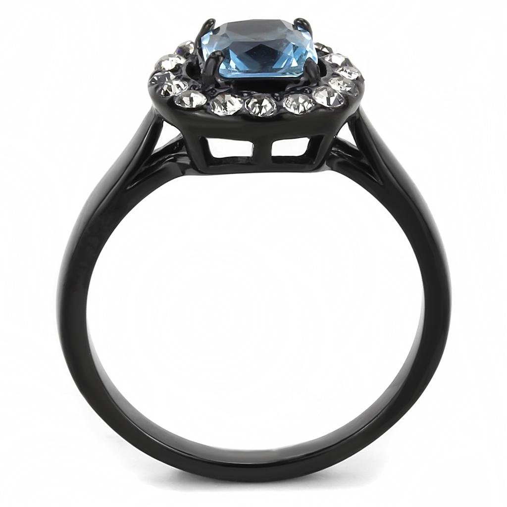 IP Black(Ion Plating) Stainless Steel Ring with Synthetic Synthetic Glass in Sea Blue