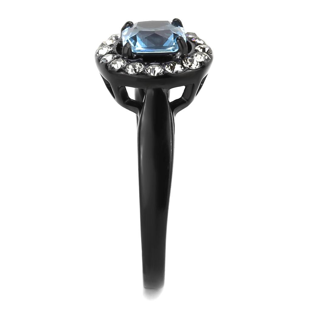 IP Black(Ion Plating) Stainless Steel Ring with Synthetic Synthetic Glass in Sea Blue